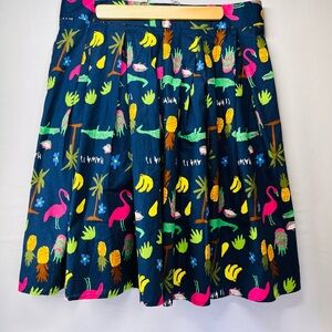 Colorful Tropical Pink and Blue Pleated‎ Skirt